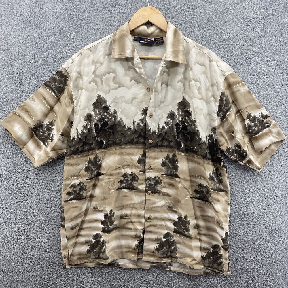 Memo's Mens Wilderness Forest Tress Graphic Button Up Shirt Lightweight Size‎ XL